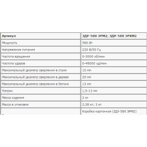 Дрель ЗУБР "ПРОФЕССИОНАЛ" ЗДУ-580 ЭРМ2 удар, патрон 13мм, реверс, d: сталь-10мм/бетон-13мм/дерево-20мм, 0-3000об/мин, 0-48000уд/мин, 580Вт