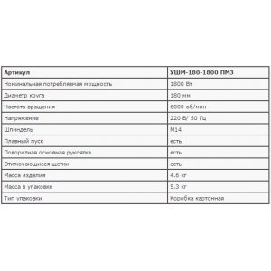 Углошлифовальная машина     УШМ-180-1800 ПМ3 (болгарка) ЗУБР "МАСТЕР", 180мм, 8000об/мин, 1800Вт, плавный пуск