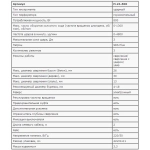 Перфоратор ЗУБР П-26-800 "МАСТЕР" , SDS-plus, реверс, горизонтальный, 800 Вт, 2.5 Дж, кейс