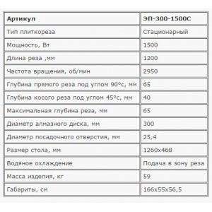 Стационарный плиткорез ЭП-300-1500С Зубр