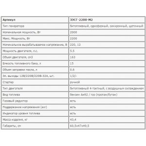 Генератор газ/бензин ЗЭСГ-2200-М2 Зубр