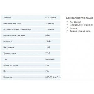 Поршневой компрессор FINI TIGER 245, 115 л/мин, 24 литров ресивер